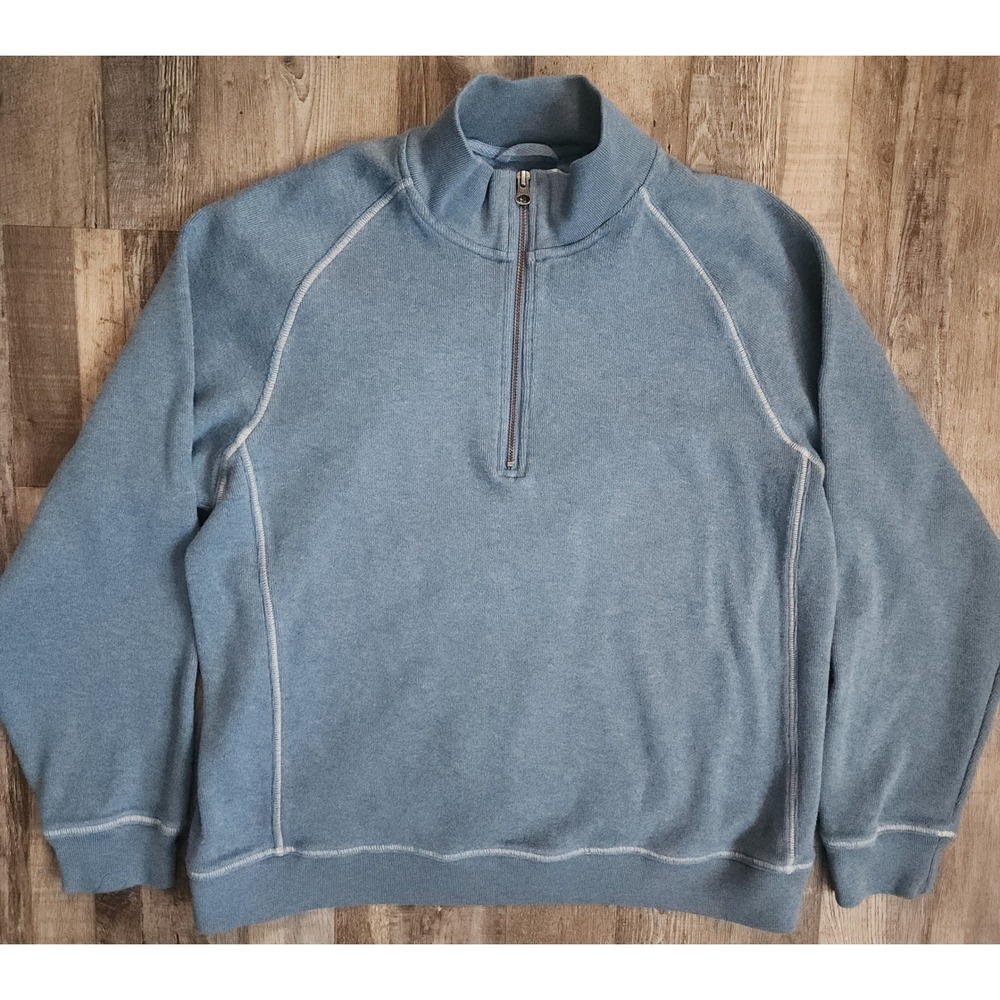 L.L.Bean Quarter Zip Pullover Mens L Blue Traditional Fit Cotton Sweater 301192